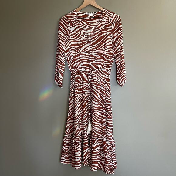 Veronica Beard Mallory Dress Rust Zebra Print Size XS Brown White Tassels Flowy‎ - Picture 3 of 16